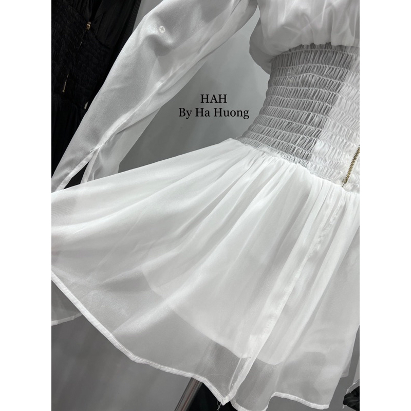 Váy tơ chun eo cổ vest kèm ảnh thật phía sau