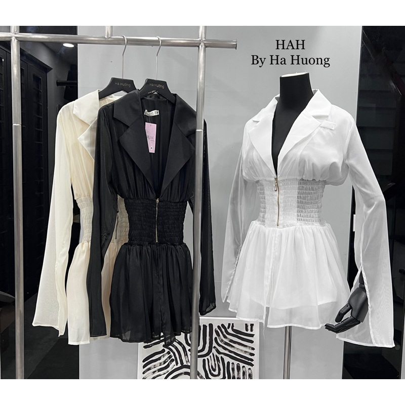 Váy tơ chun eo cổ vest kèm ảnh thật phía sau