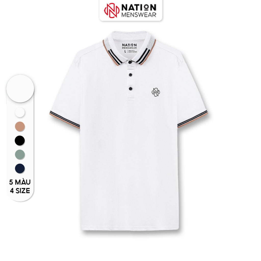 Áo polo nam NATION MENSWEAR chất Cotton Bạc Hà cao cấp, siêu mát, thiết kế phối sọc màu cổ áo nổi bật PL003