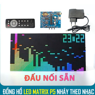 ĐỒNG HỒ LED MATRIX P5 nháy theo nhạc 2023 Clock Music - Nhiều hiệu ứng, báo nhiệt độ, báo lịch, báo giờ (ĐẤU NỐI SẴN)