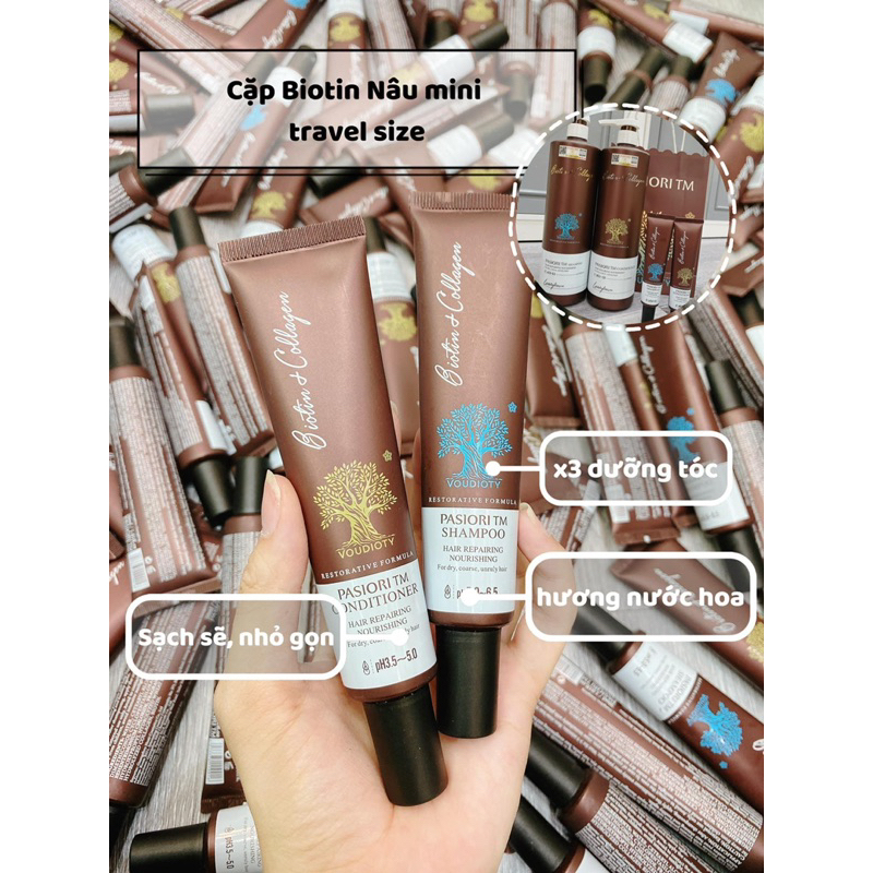 Cặp gội xả du lịch 30ml cao cấp nâu, xanh ngẫu nhiên