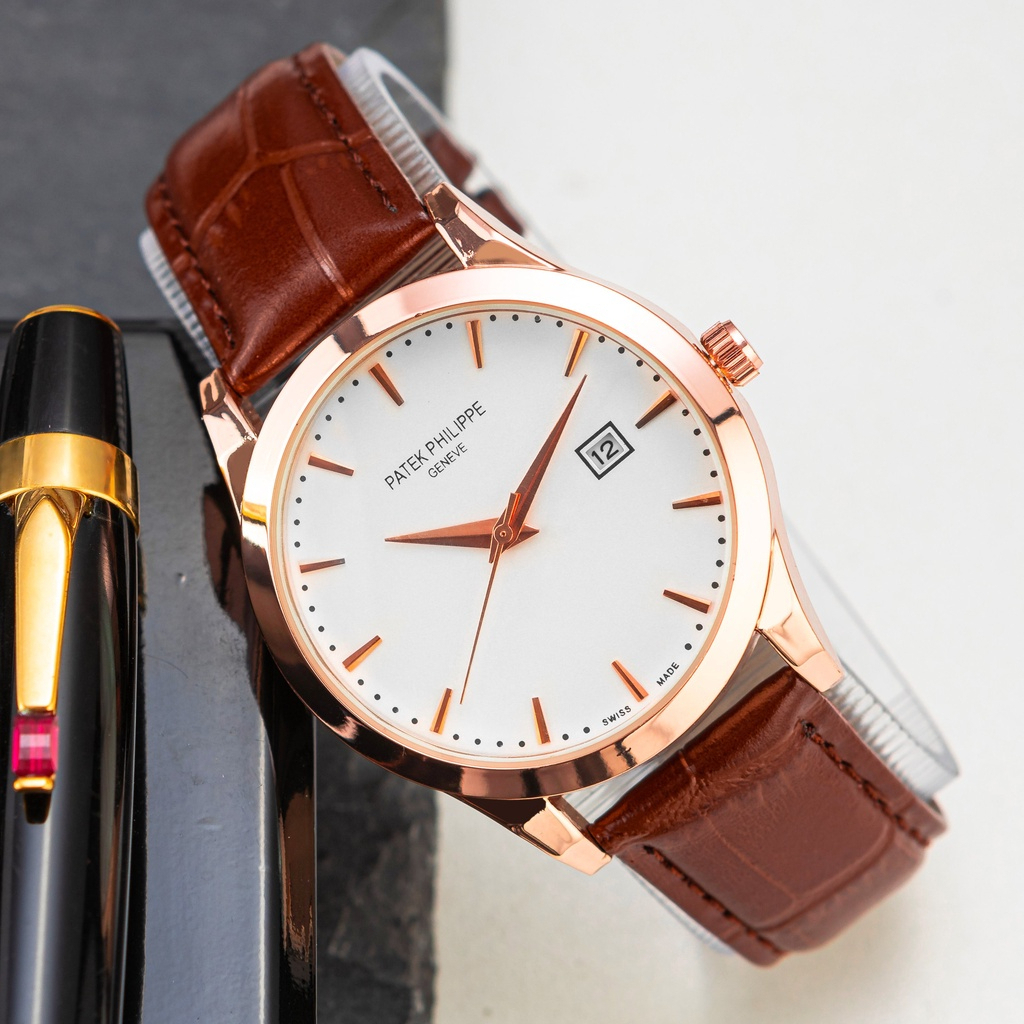 Đồng Hồ Nam Patek Philippe JAPAN WATCH Mặt Kính Đá Khoáng Chống Trầy Xước Dây Da Cao Cấp Size 42mm