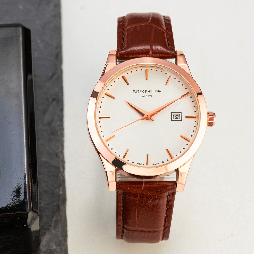 Đồng Hồ Nam Patek Philippe JAPAN WATCH Mặt Kính Đá Khoáng Chống Trầy Xước Dây Da Cao Cấp Size 42mm