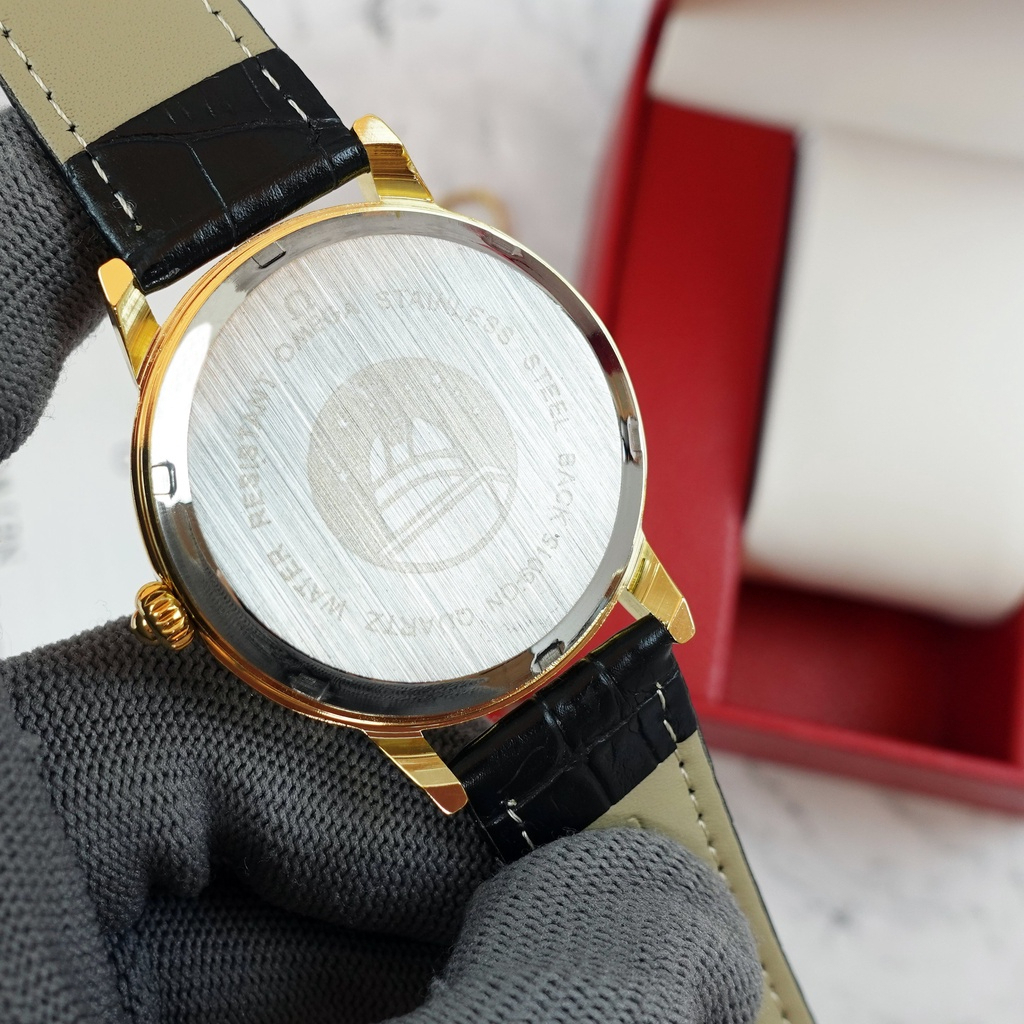 Đồng Hồ Nam Omga JAPAN WATCH Mặt Kính Đá Khoáng Chống Trầy Xước Kim Trôi 6015 Màu Đen