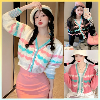  Áo KHOÁC len nữ THU ĐÔNG Cardigan dệt kim CÀI NÚT tay dài phối trái tim xinh xắn - L2M