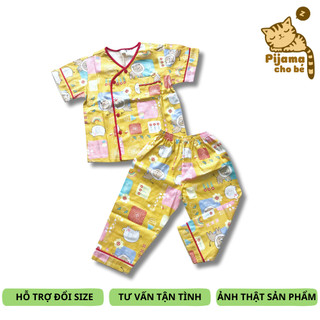 Bộ mặc nhà tay ngắn quần dài phối viền vải Thô đẹp hút mồ hôi hình Thú nhiều mẫu 10-20kg cho bé 1-5 tuổi