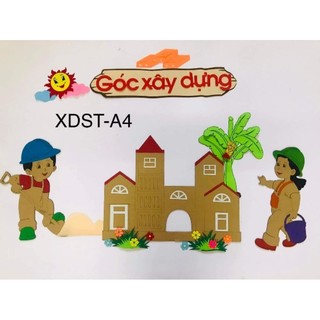 Tranh góc steam mầm non- góc xây dựng m1