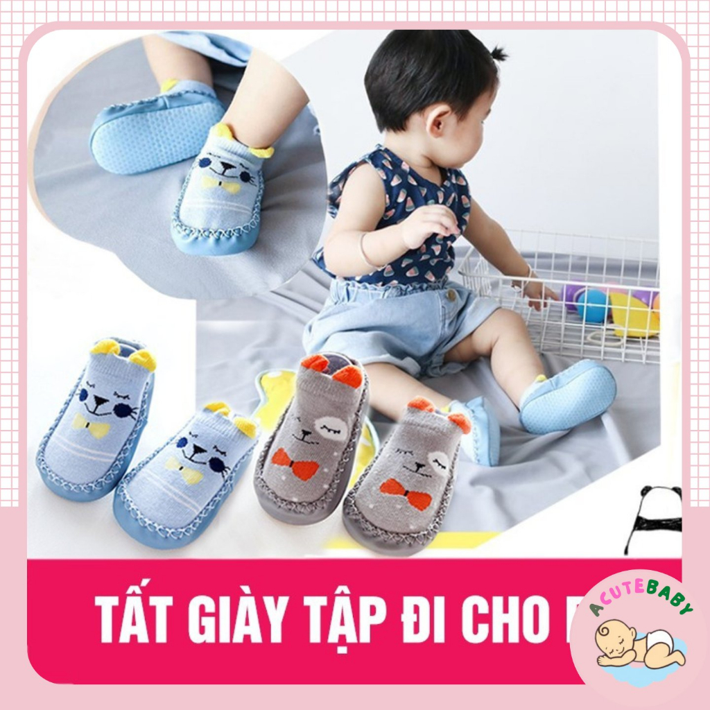 Giày tập đi cho bé gái bé trai tất vớ cao cấp nơ cún cười