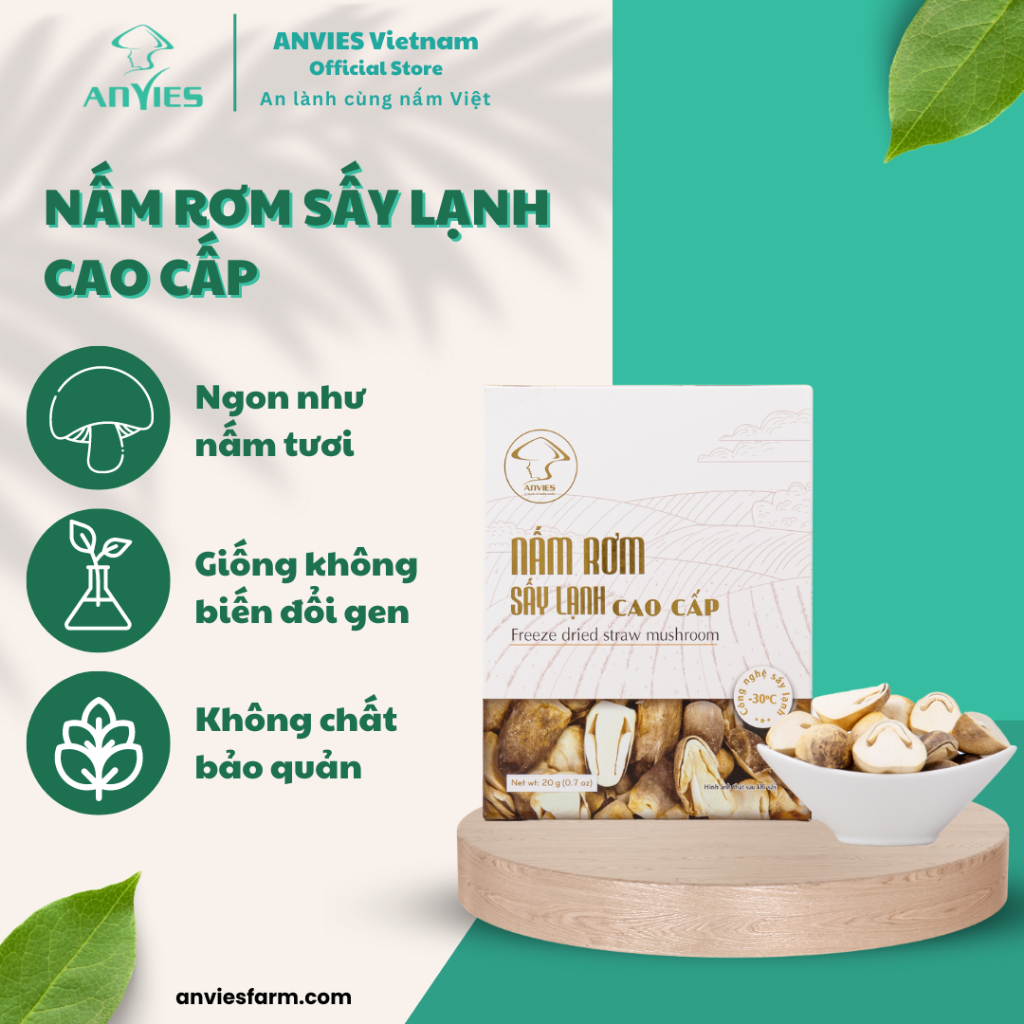 Nấm rơm khô 20g Anvies - nấm rơm sấy lạnh ngon như nấm tươi