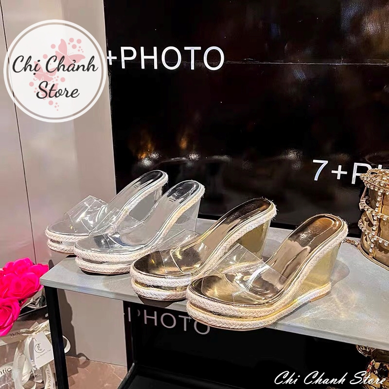 Dép đế xuồng viền cói cao 10p quai trong mềm dẻo đế nhẹ lên chân cực sang Chị Chảnh Store G48