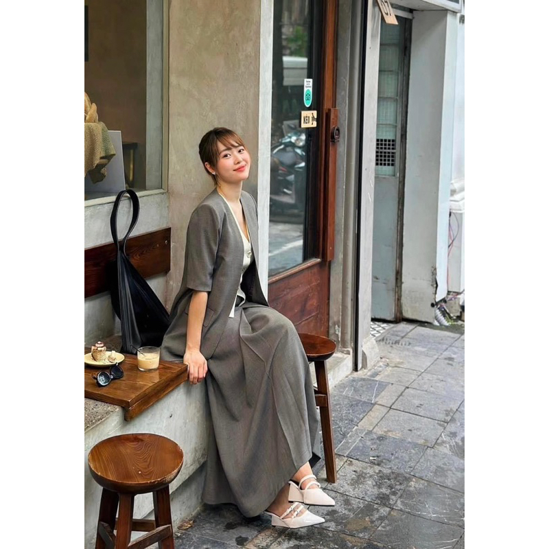 Set áo vest blazer xám kèm chân váy