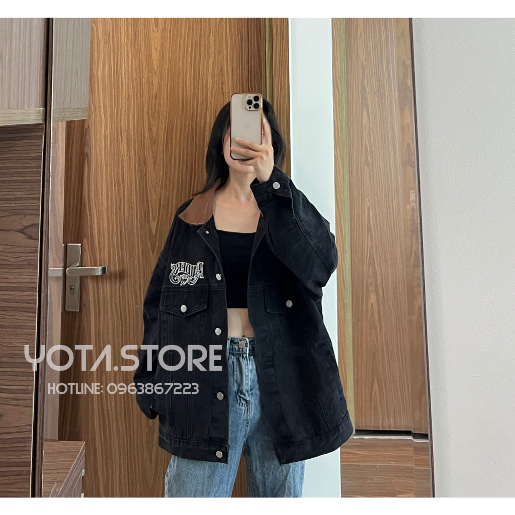 Áo khoác jeans cổ da - G007