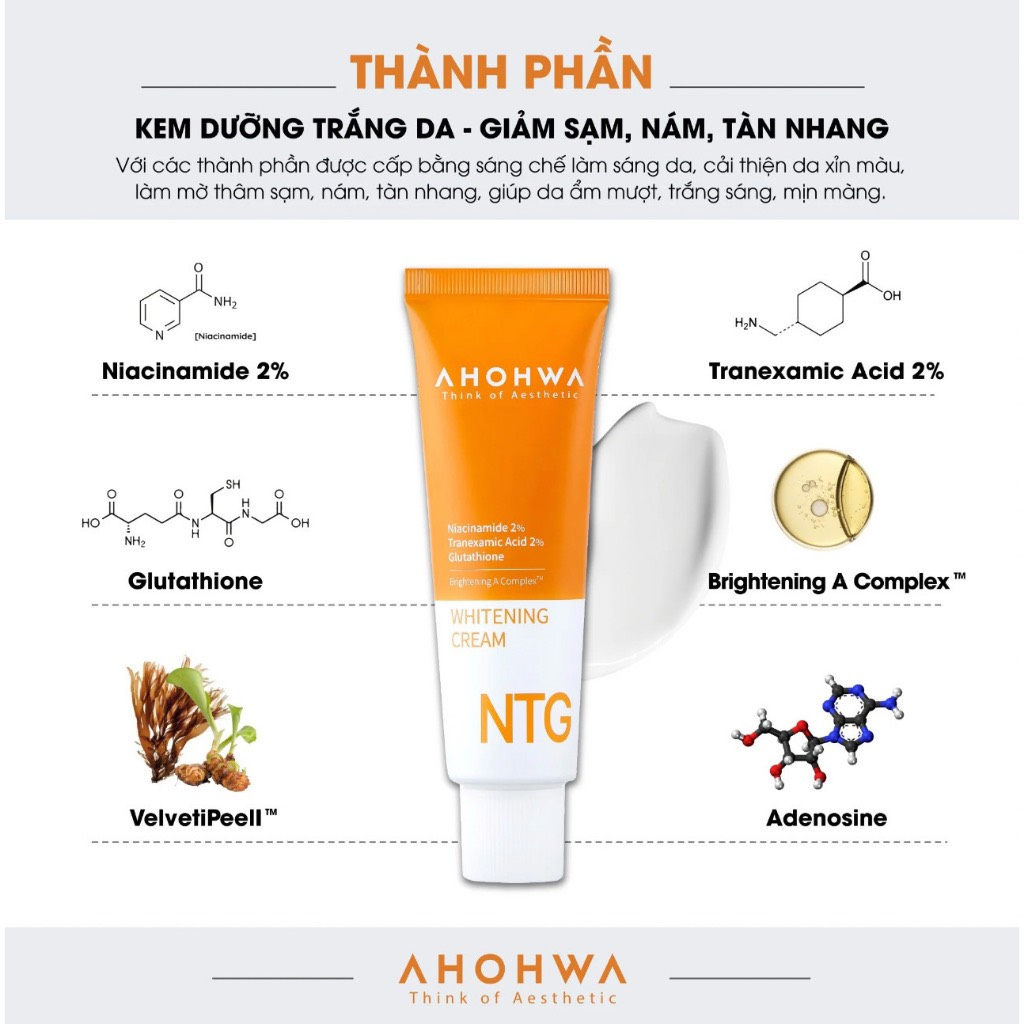 Kem NTG Dưỡng Trắng Da , Giảm Sạm, Tàn Nhang, Xóa Nhăn Ahohwa Whitening Cream 50g