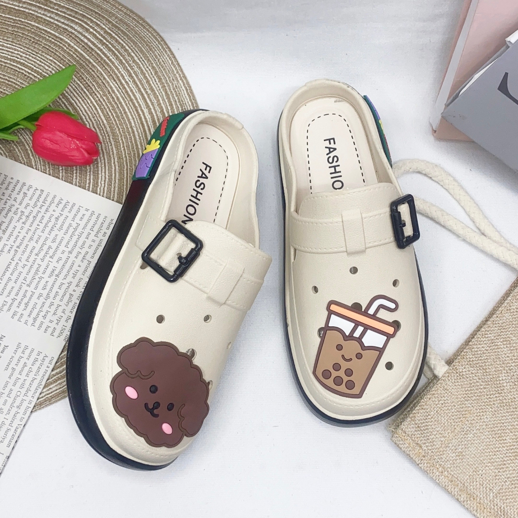 Jy381-C3  - Giày Lỗ nữ 2023 đế dày mùa hè phối màu phối nhiều sticker hoạt hình