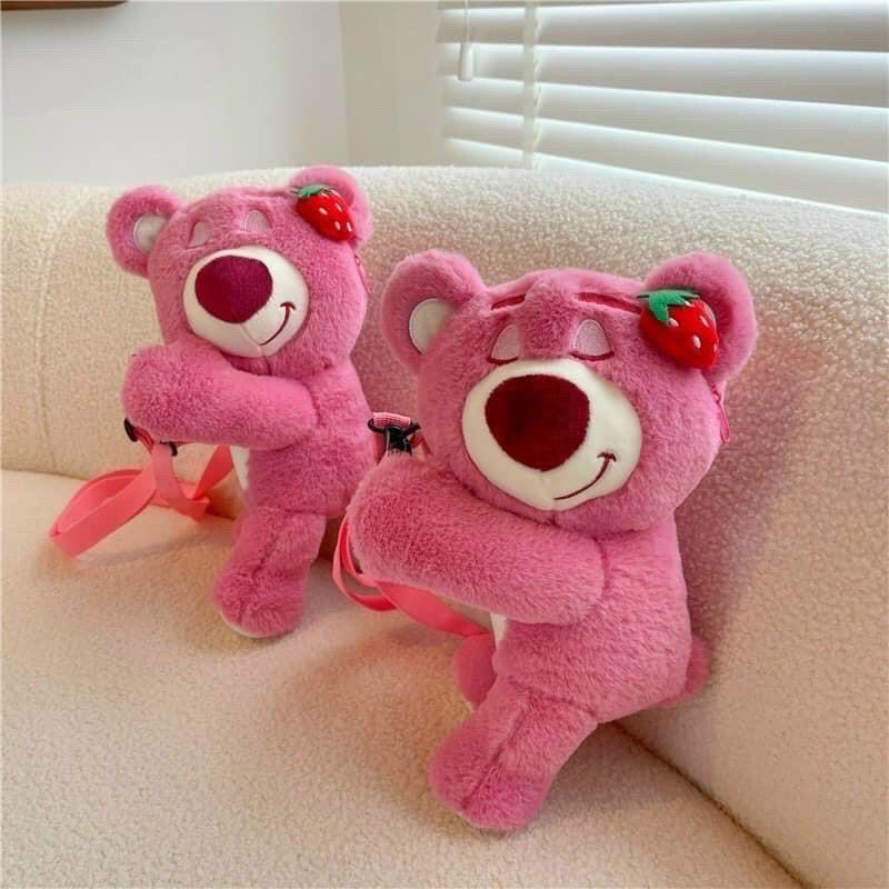 Túi gấu dâu lotso cute, balo gấu hồng dễ thương hottrend 2023