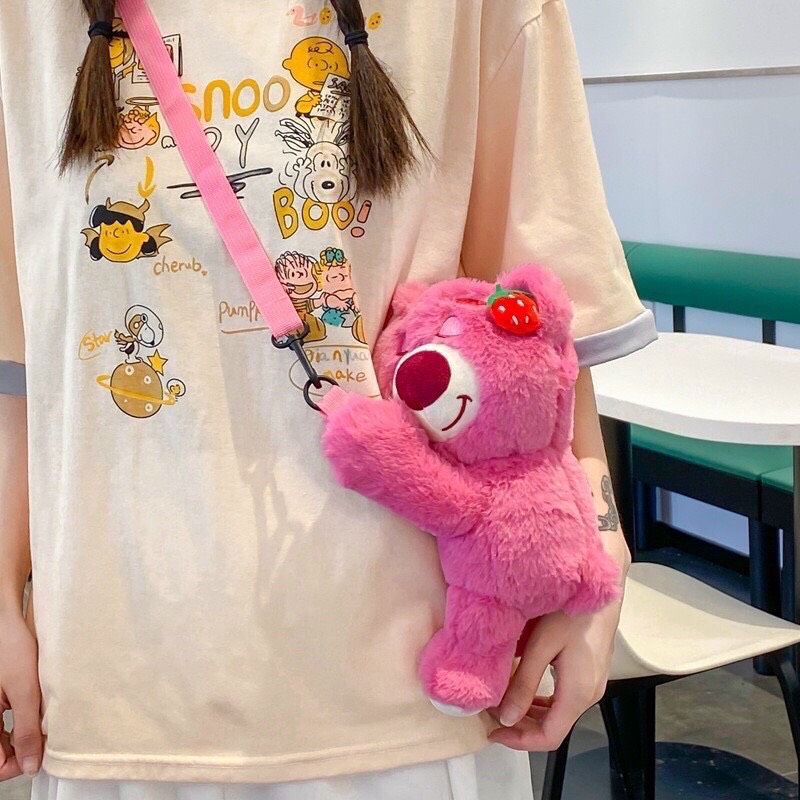 Túi gấu dâu lotso cute, balo gấu hồng dễ thương hottrend 2023