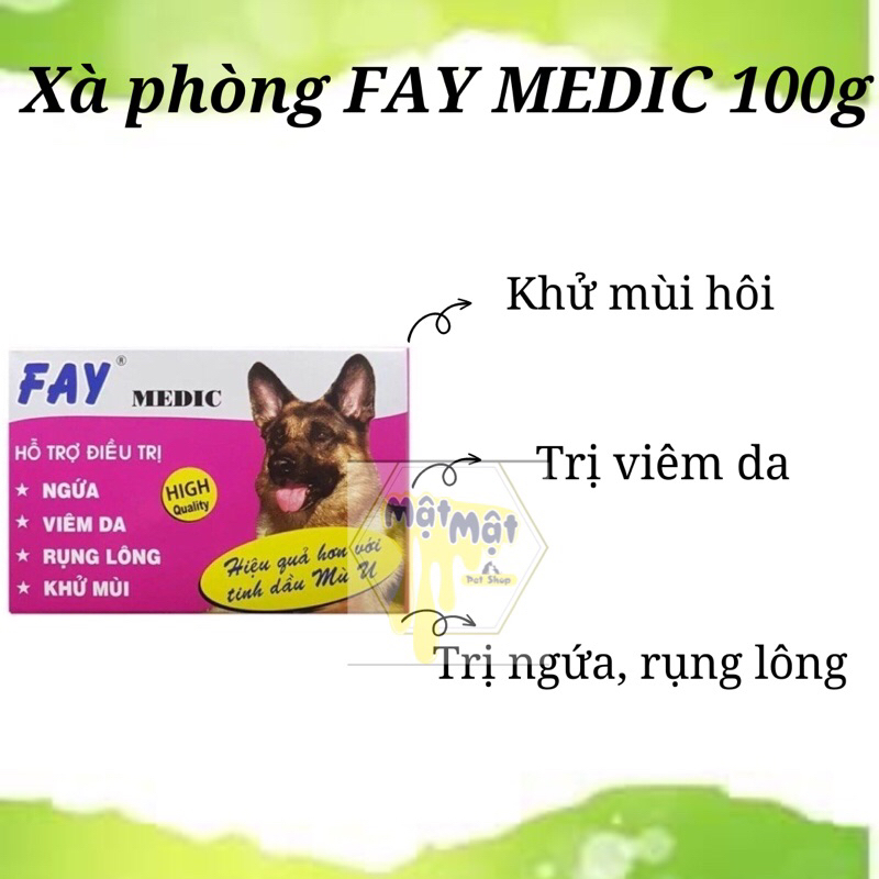 Xà phòng tắm trị nấm da, rụng lông, ve ghẻ chó mèo - Fay Medic 100g