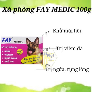 Xà phòng tắm tr ị nấm da, rụng lông, ve ghẻ chó mèo - Fay Medic 100g