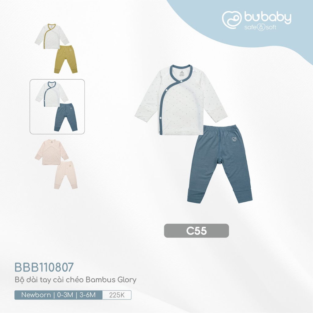 BU BABY- Bộ dài tay cài chéo Bambus 0m-6m