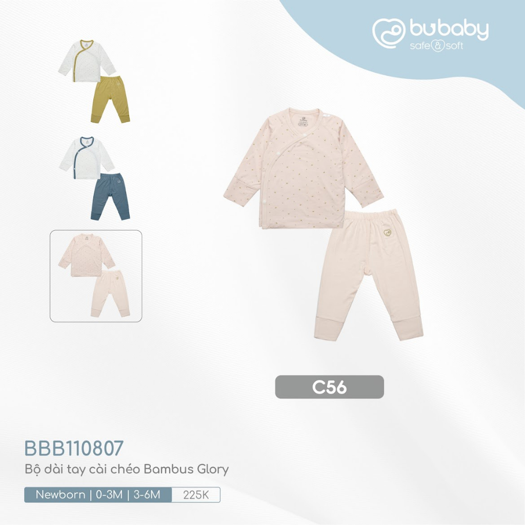 BU BABY- Bộ dài tay cài chéo Bambus 0m-6m