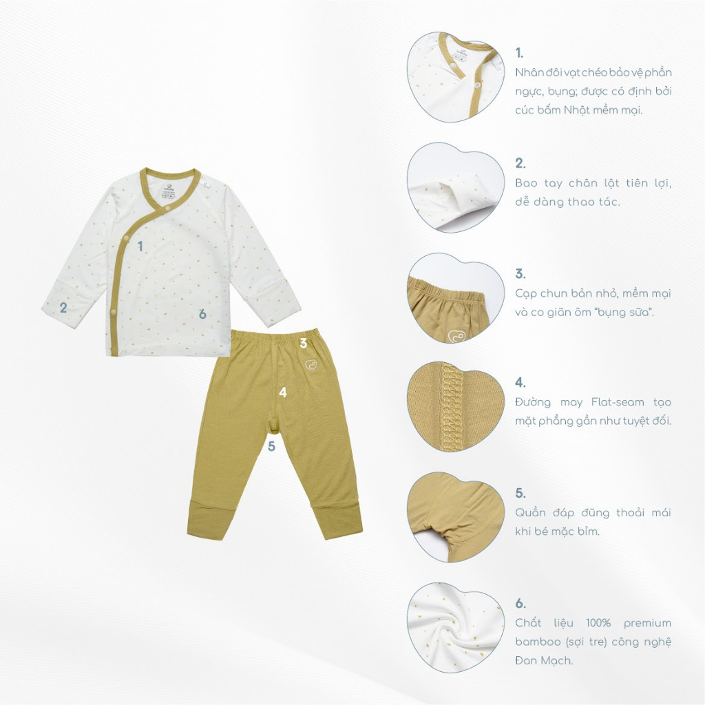 BU BABY- Bộ dài tay cài chéo Bambus 0m-6m