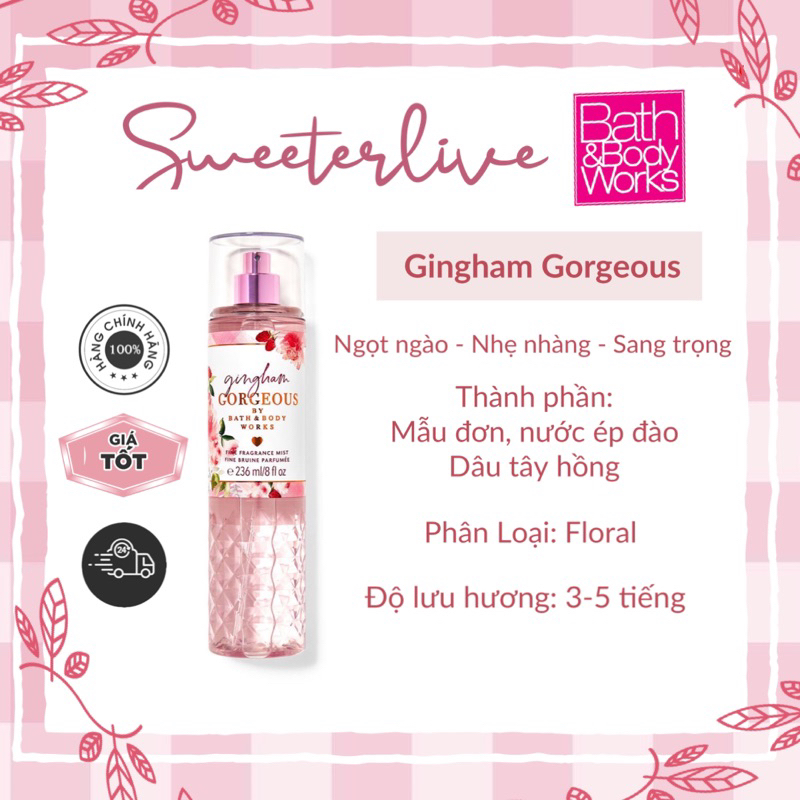 Body mist Gingham Gorgeous  - Xịt thơm toàn thân BATH & BODY WORKS