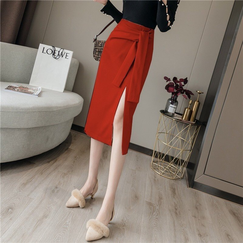 Chân váy xẻ tà cột nơ cao cấp_