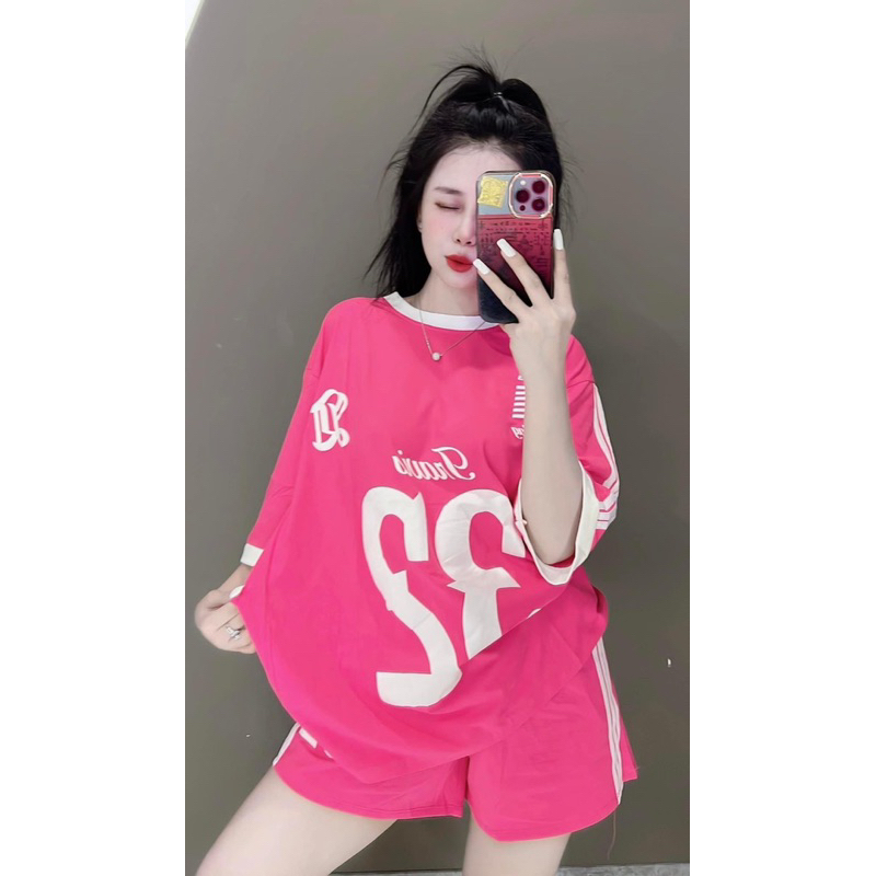 Set bộ cotton su form rộng tay lỡ - Bộ Chạy Thêu Rót Viền In số 23