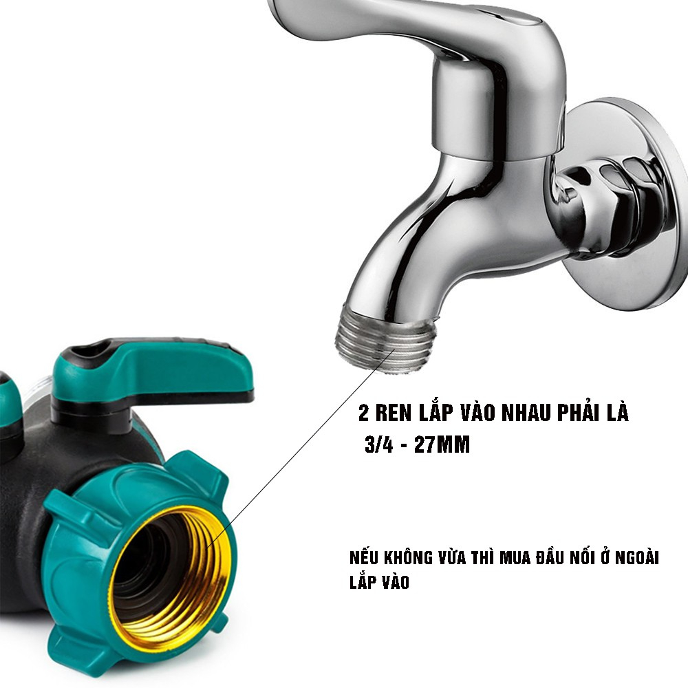 Đầu chia vòi nước, van chữ Y chia 2 đường nước có van khoá ren 27mm kim loại chất lượng cao