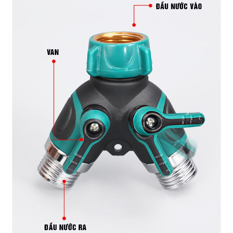 Đầu chia vòi nước, van chữ Y chia 2 đường nước có van khoá ren 27mm kim loại chất lượng cao