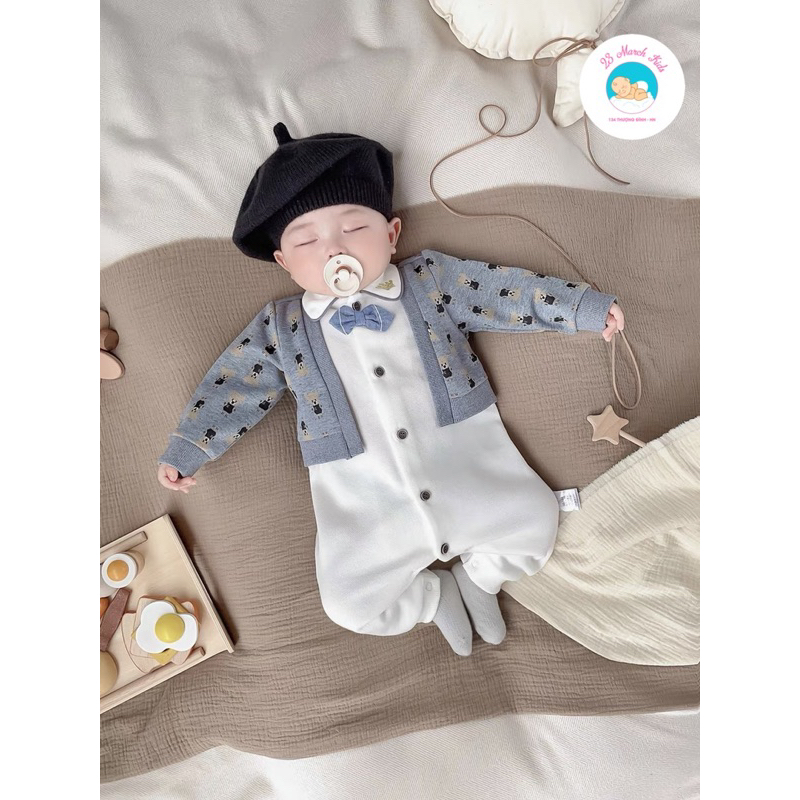 Body công tử trắng gấu nơ xanh hàng vlinder cao cấp