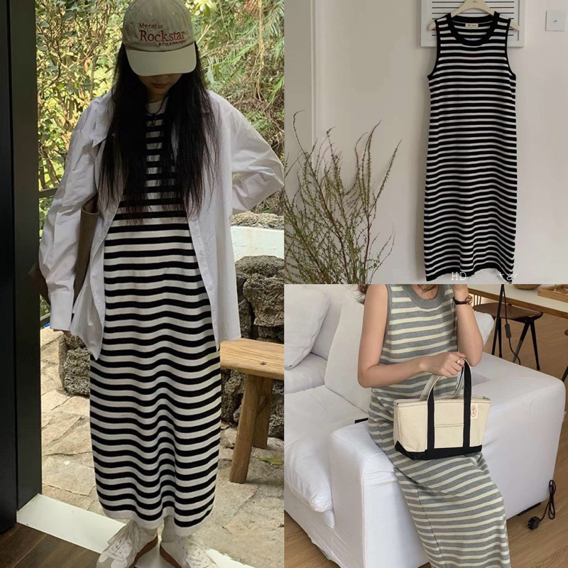 Váy thun dệt ba lỗ kẻ ngang basic ME STUDIO (chuẩn hãng)