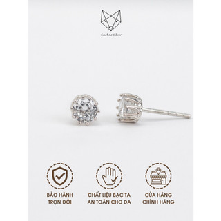Khuyên Bạc Ta Cao Cấp CaoBac Silver Nụ Đá Sáu Chấu Đơn Giản, Cá Tính Cho Bạn Gái