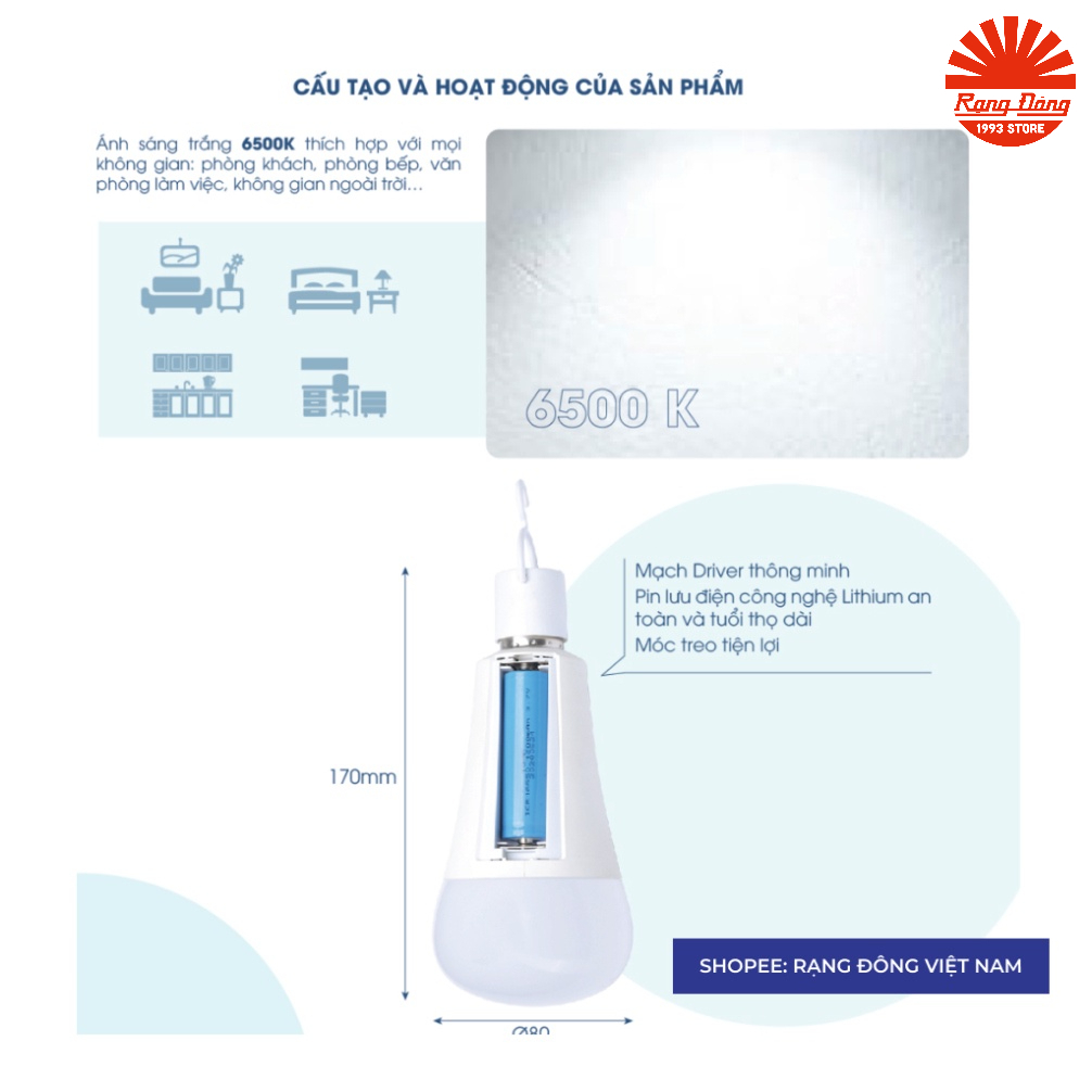[NEW] Đèn LED Bulb tích điện 9W Rạng Đông A80.KC/9W