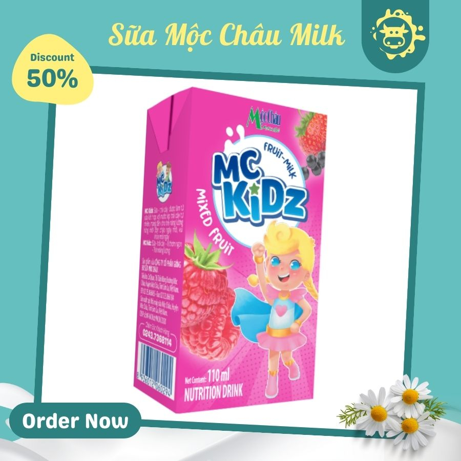 Thức uống sữa trái cây MC KIDZ 1 vỉ 4 hộp 180ml / 110ml vị cam, dâu, tổng hợp (SHIP HỎA TỐC)