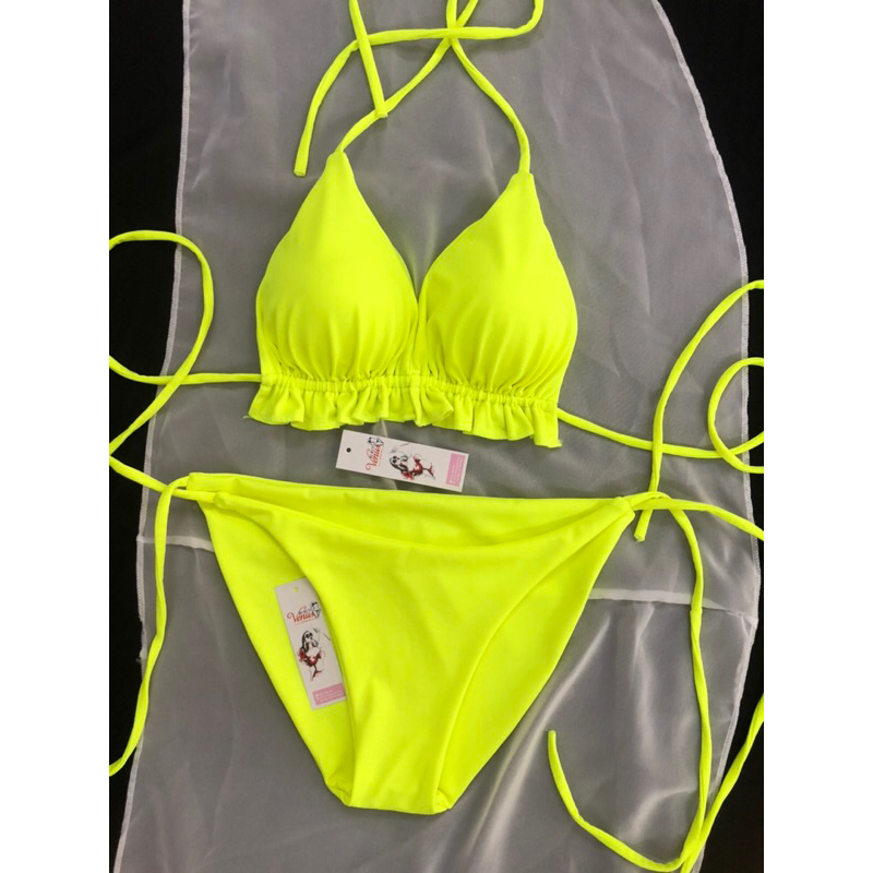 Bikni Đồ Bơi Nữ 2 Mảnh Hồng Áo bèo rút dây  video+ hình thật