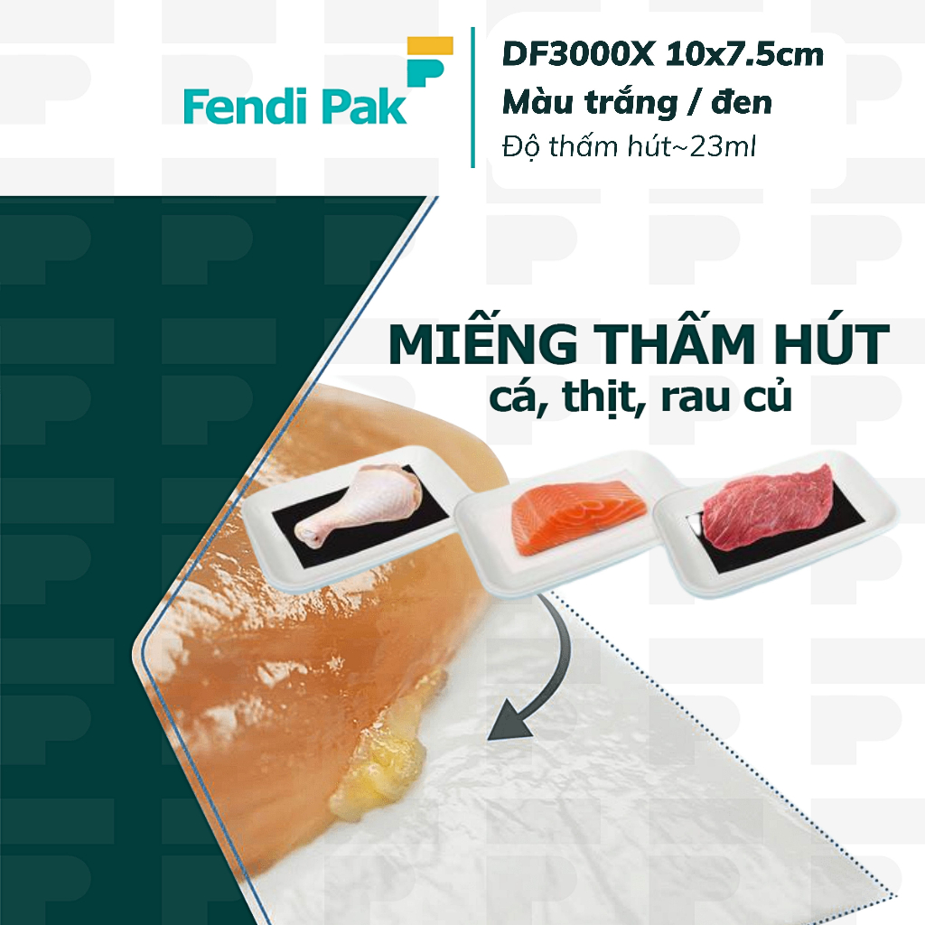 100 Miếng thấm hút thực phẩm, miếng thấm hút nước, dịch dư từ thịt cá, rau củ quả đen hoặc trắng 10 x 7.5 cm Fendi Pak