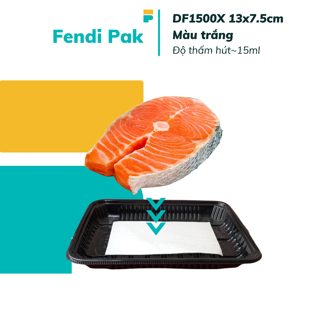 |DF1500X 13x7.5cm| 100 miếng thấm hút thực phẩm, thấm hút nước, hút dịch dư từ thịt cá rau củ quả màu trắng