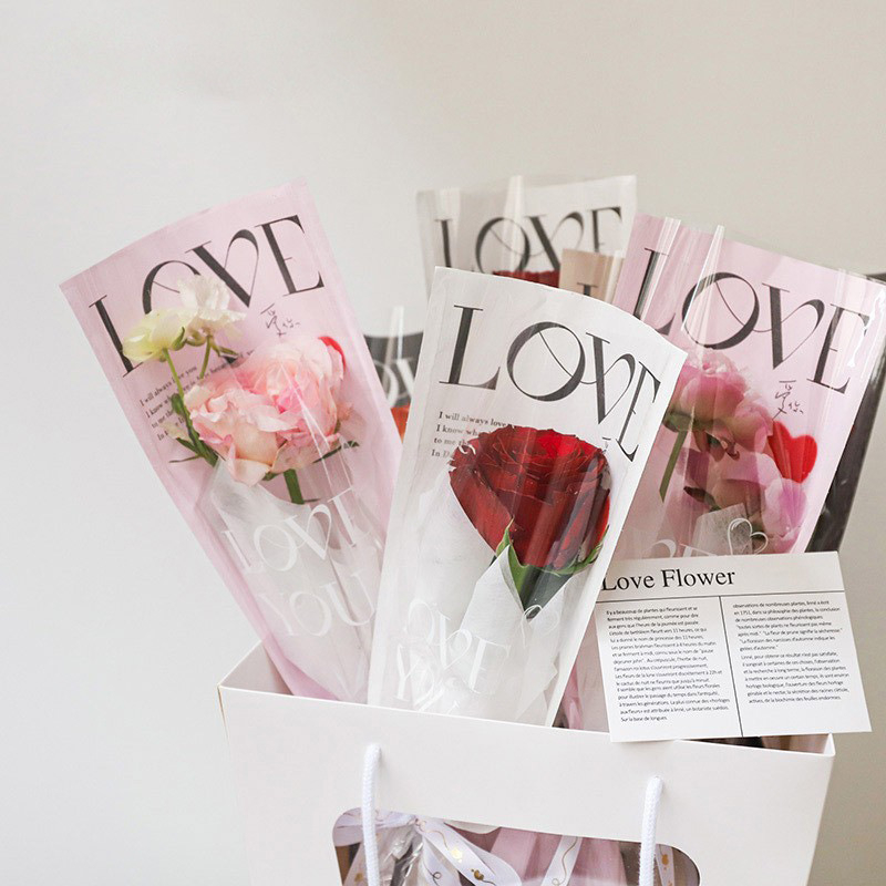 Set 20 Túi Chữ Love Đựng 1 Bông Hoa Siêu Xinh, Set Túi Kính Trong Giá Rẻ