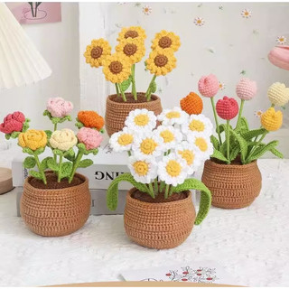Chậu hoa tulip | hướng dương | hoa hồng bằng len | chậu hoa len handmade