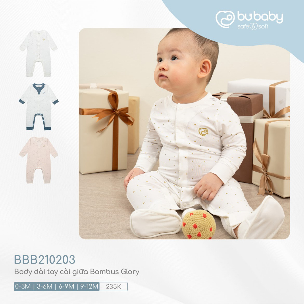 Body dài tay sợi tre Bambus Bu baby cho bé sơ sinh đến 10kg