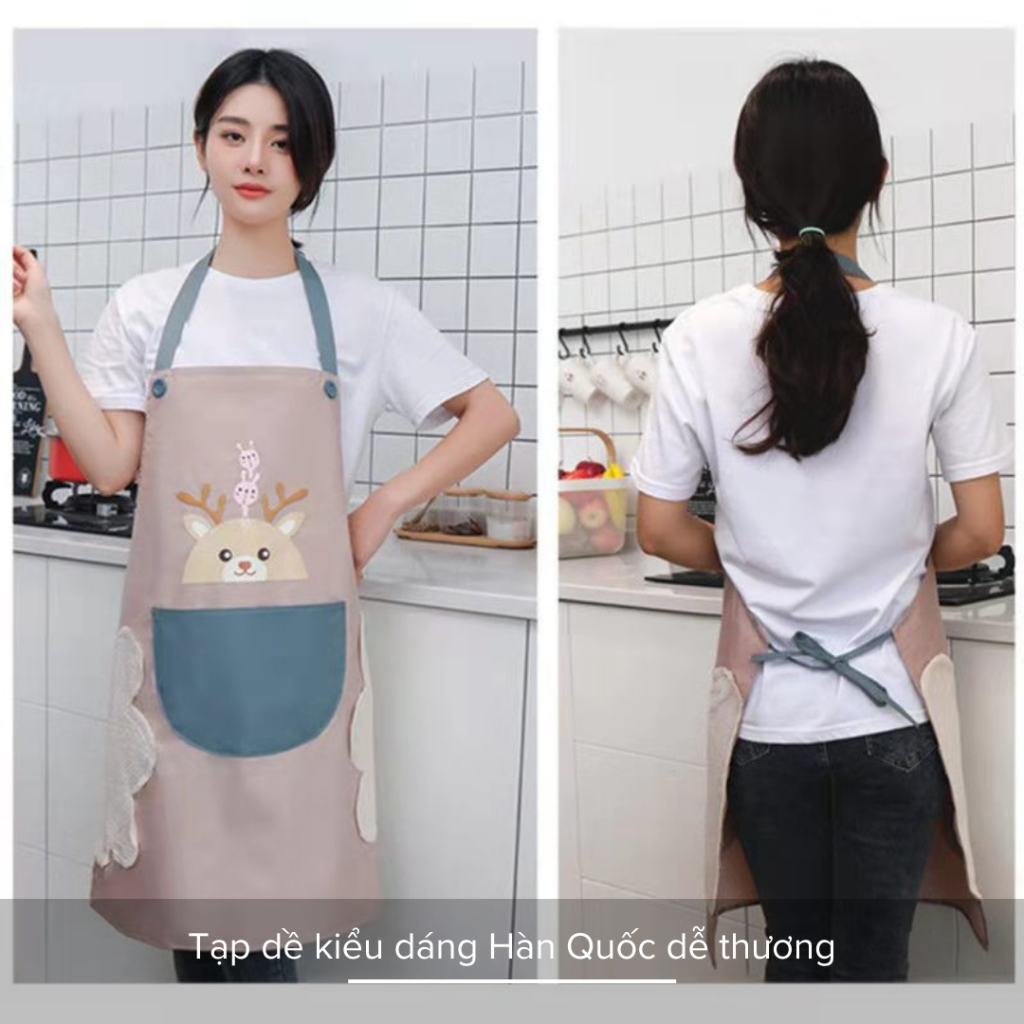 Tạp Dề Nấu Ăn Bằng Vải Chống Nước, Có Khăn Lau Tay Và Túi Đựng, In Hình Dễ Thương