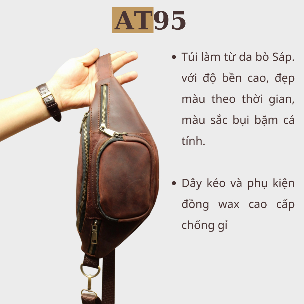 Túi đeo cheo da bò thật 03 da bò sáp cao cấp thương hiệu W