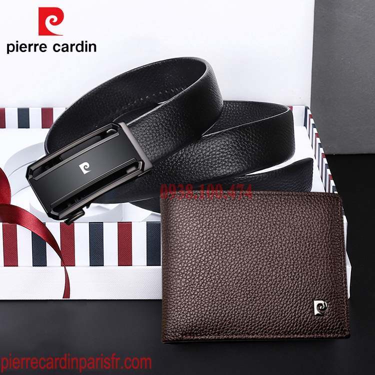 Combo thắt lưng ví Pierre Cardin chính hãng khóa rút chốt tự động da bò thật SETPC29