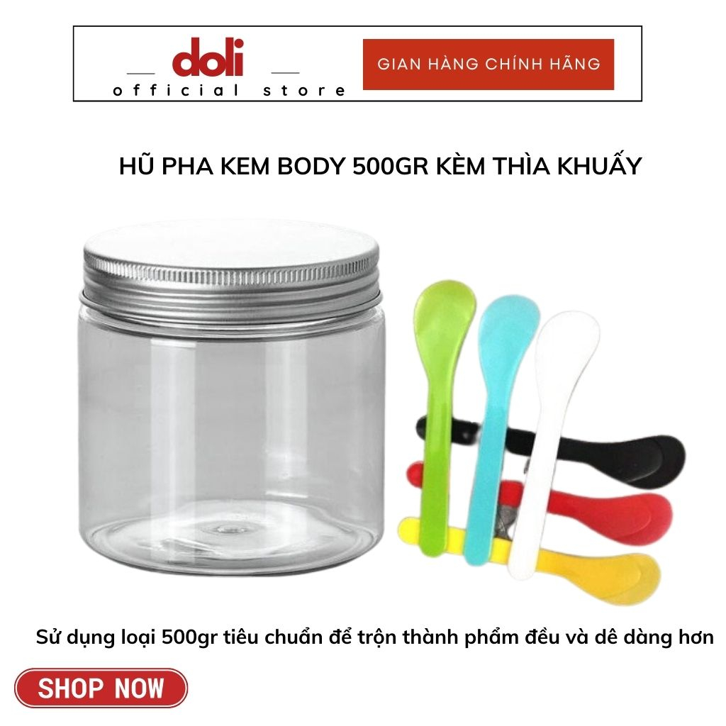 Combo hũ nhựa 500gr kèm thìa trộn kem dưỡng pha kem dưỡng trắng da