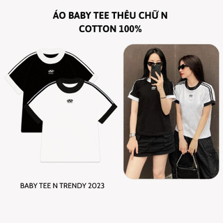 Áo thun baby tee thêu chữ n ringer tee, áo baby tee n cotton 100% nam nữ unisex