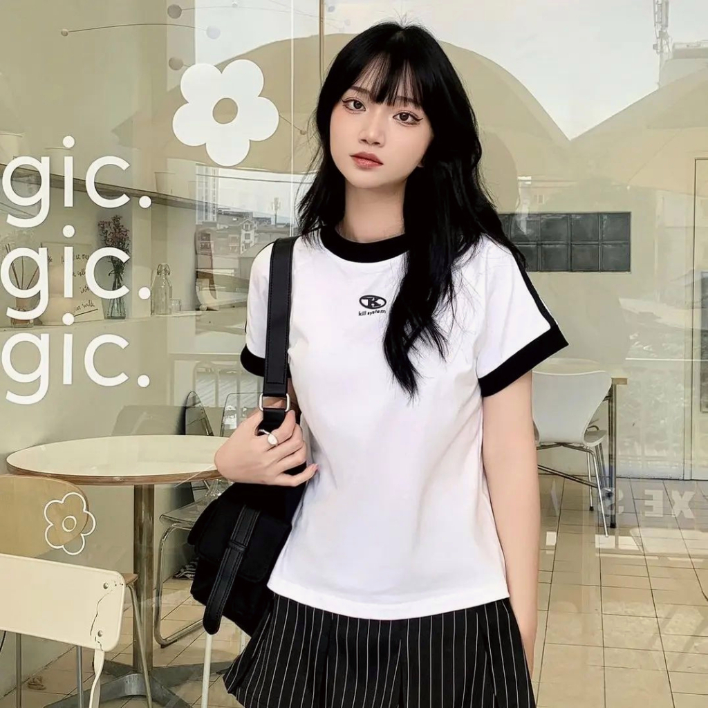 Áo Thun Baby Tee Thêu Chữ N Ringer Tee, Áo Baby Tee N Cotton 100% Nam Nữ Unisex