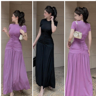 Đầm body dáng xoè dài nhún tôn dáng
