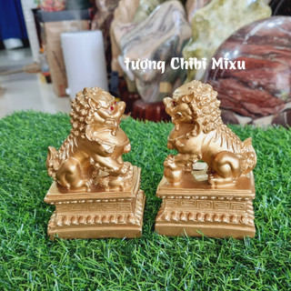 Bộ 02 tượng kỳ lân nhũ sáng size 12cm