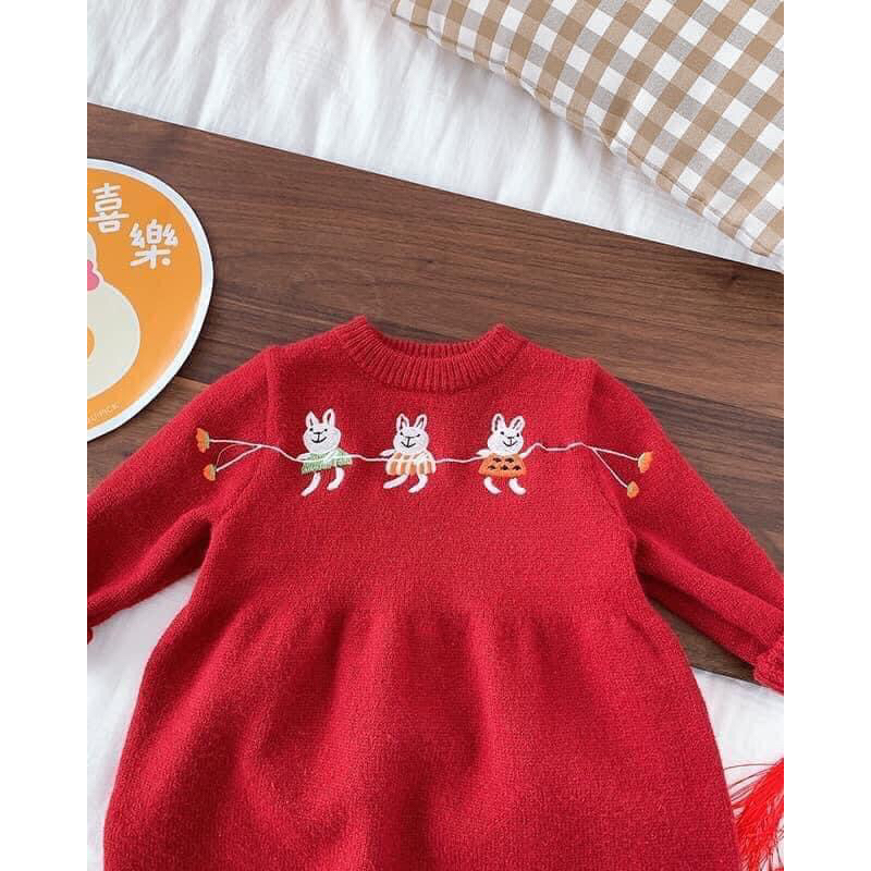 Váy len đỏ bé gái hàng QC❤Co Anh That❤Váy len bé gái size 8-25kg